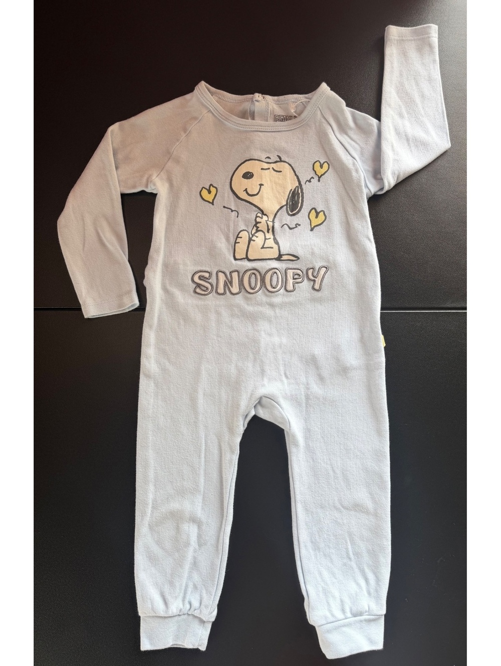 Peanuts Snoopy Baby Romper 24M NWOT Blue Hearts Applique Long Sleeve One Piece
